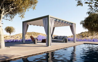 Pavillon am Pool mit Lavendel