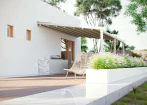 weisse Pergola auf Terrasse